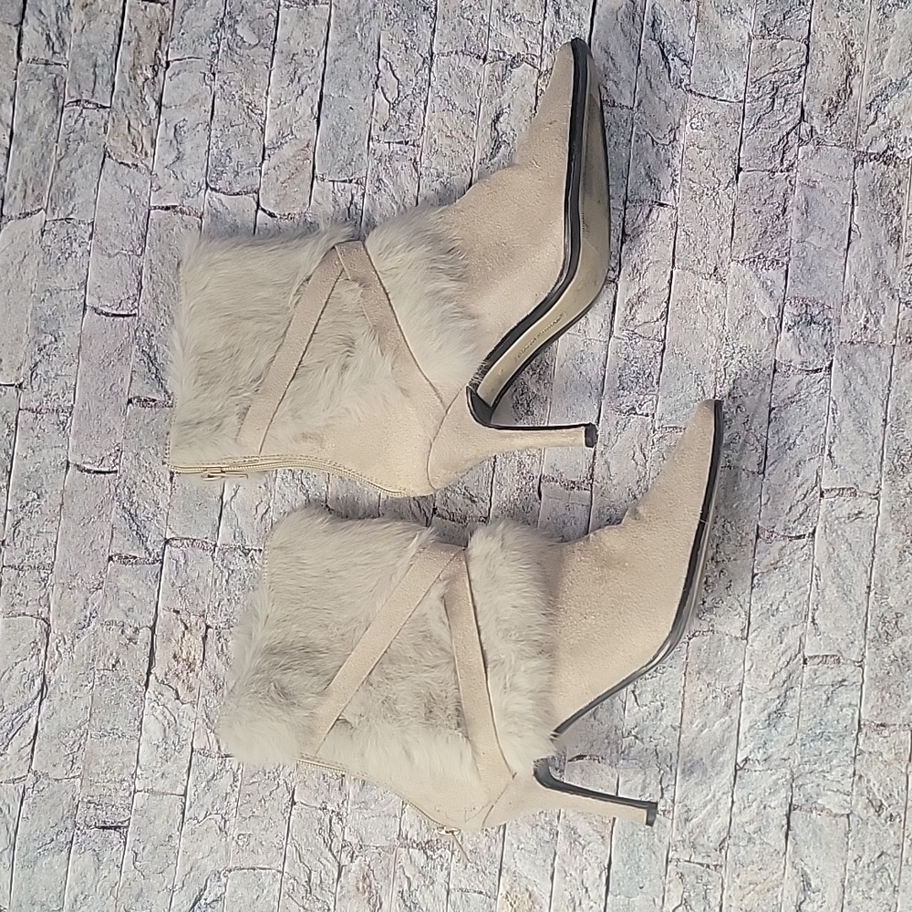 Pierre Dumas 3 Inch Heel Boots with Faux Fur Cream - Picture 4 of 12